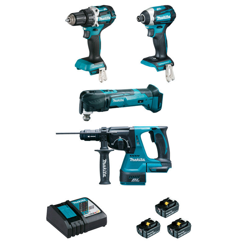 Ensemble de 4 machines 18V Li-Ion MAKITA DLX4109TJ 5 Ah (DDF484 + DTD154 + DHR243 + DTM51)