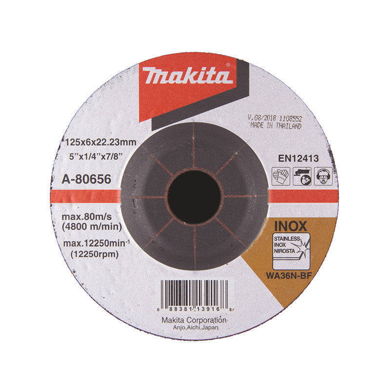 Meule à ébarber inox, pour meuleuses d'angle 125 x 6 x 22,23 MAKITA A-80656