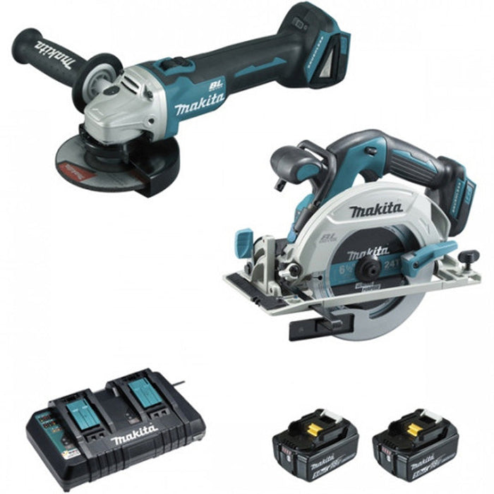 Kit 2 outils MAKITA DLX2277PTJ (DGA506+DHS680+BL1850×2+DC18RD+MAK2&4)